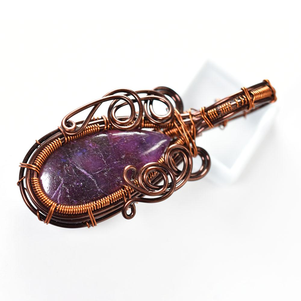 Natural African Amethyst Gemstone 84 Ct Copper Wrapped Pear Pendant