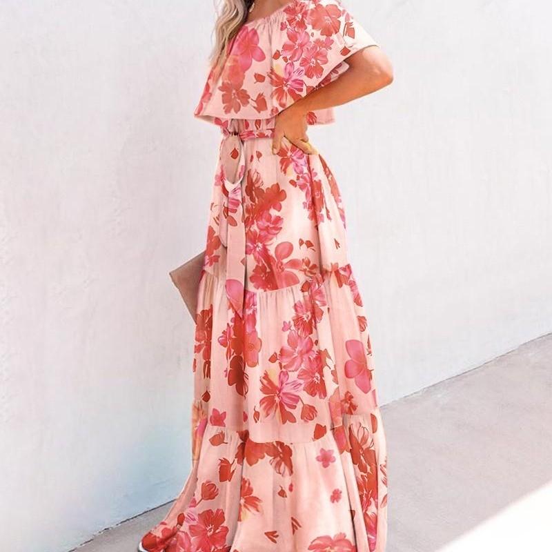 Long Dress With Floral Print And High Waist For Spring And Summer Casual Wear