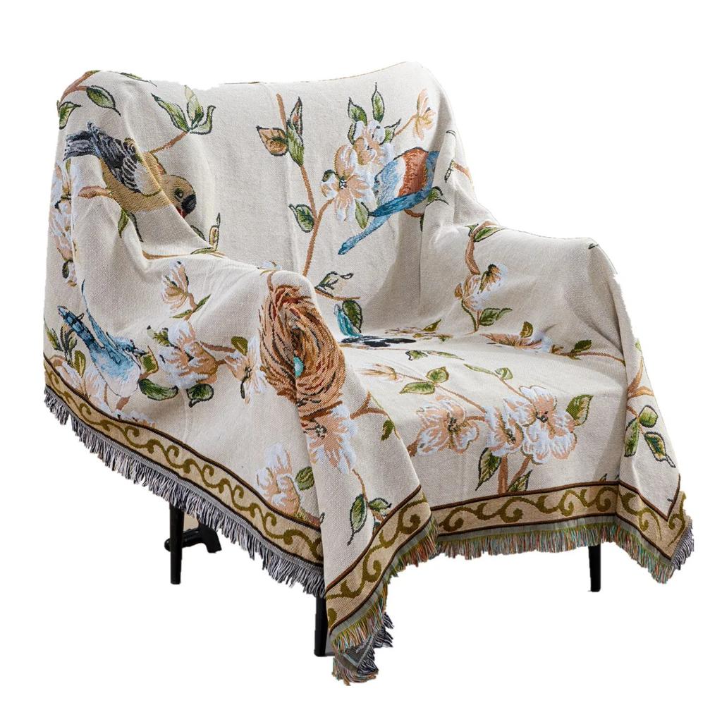 Thread Blanket Vintage Flower and Bird Pattern Knitted Home Decoration Leisure Blanket Sofa Cover Cloth Bed End Towel
