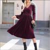 Autumn Winter Fashion V-neck Long Sleeved Dress New Solid Color Outer Wear Women Elegant Commuter Pleated High-waisted A-line Female Office Clothing