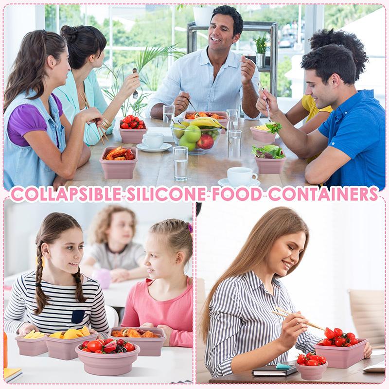 Recipiente de depozitare a alimentelor pliabile Recipiente de prânz pliabile din silicon cu capace, boluri pliabile dreptunghiulare Boluri rotunde pentru alimente