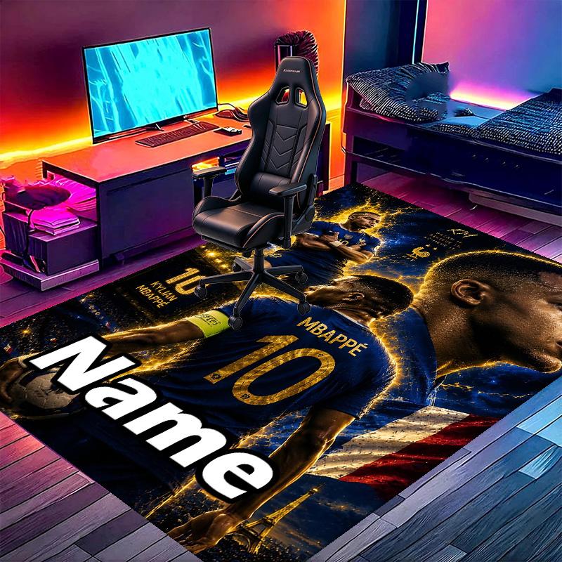 Custom Name Personalized Kylian Mbappe Print Carpet, Versatile Home Decor Rug, for Playroom, Apartment, Balcony, Entryway, Hallway Gift