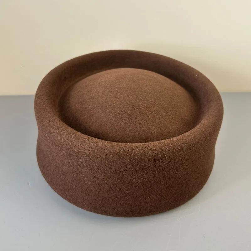 Autumn Winter Women'S Hard Top Beret Hat White Black Wool Felt Pillbox Hat Fashion Retro Fascinating Hostess Formal Designer Cap
