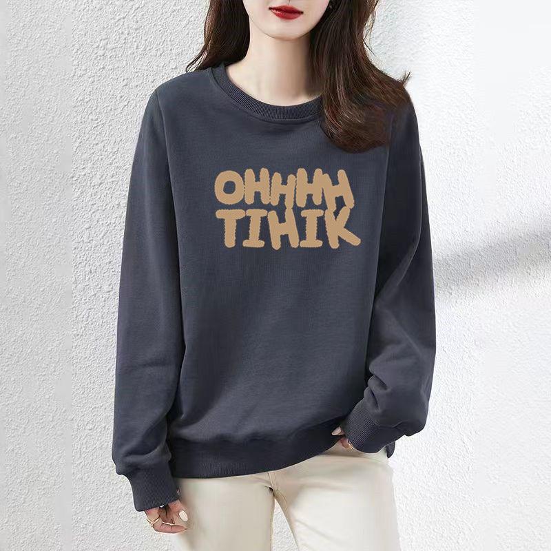 Simplicity Casual Autumn Winter Women O-Neck Letter Printing Korean Fashion Trend Versatile Loose Long Sleeve Sweatshirts Tops