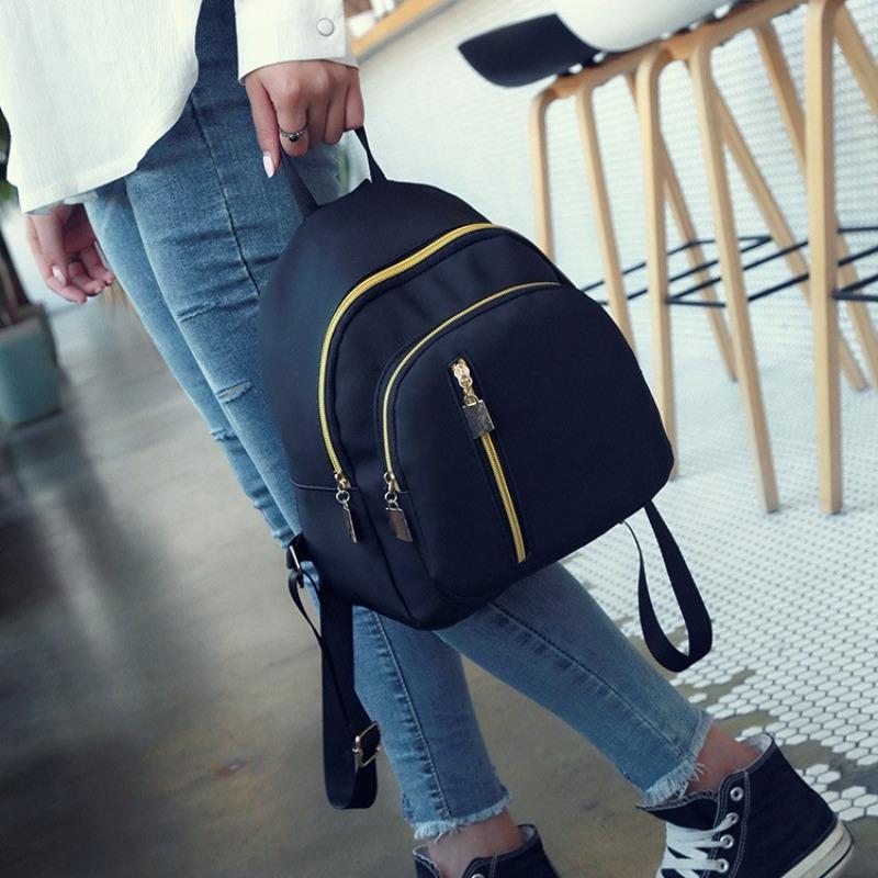 Female Backpack Large Capacity Anti-Theft Backpack Simple Black Bags For Women Girls Travel Rucksack Soft Nylon Shoulder Bag