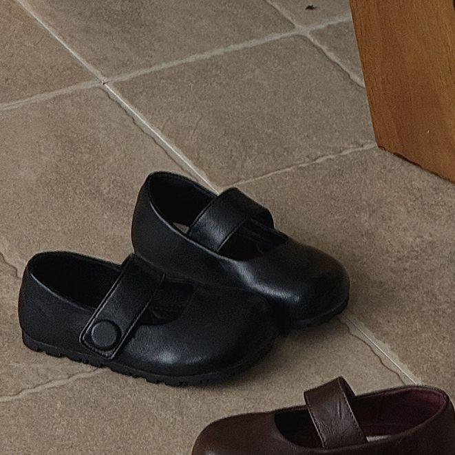 XSHX Korean children's small leather shoes wide spread toe neutral style autumn new boys and girls simple retro Velcro rubber