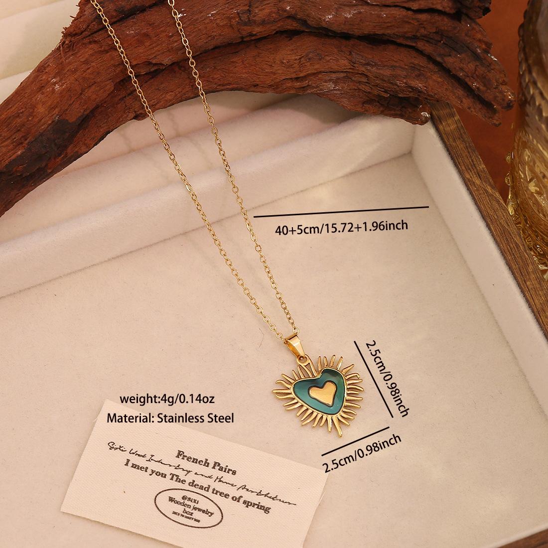 

New Retro Green Butterfly Heart Pendant Necklace Cross Flower Stainless Steel Clavicle Chain