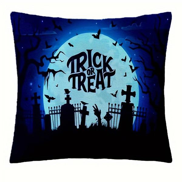Spooky Halloween Trick Or Treat Pillow Covers For Haunted Home Decor Sofa Cushion Cover Holiday Party Decoration Gift