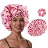 Silk Bonnet For Sleeping Women, Printing Satin Hair Shower Cap Tie Band Adjustable Straps Head Wrap For Curly Hair