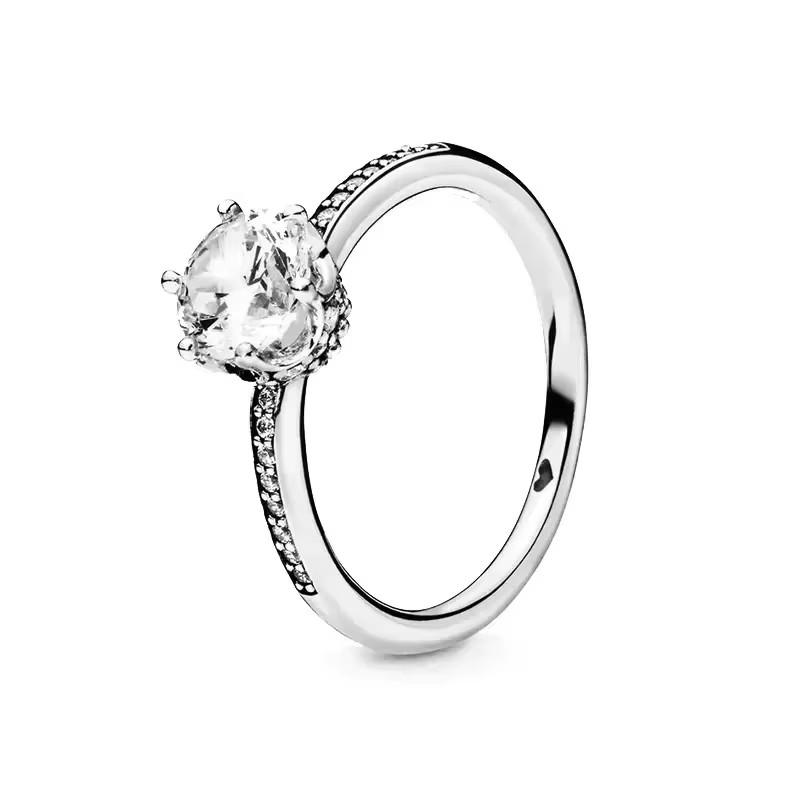 925 Sterling Silver Classic Dazzling Crown Round Hearts Ring Exquisite Women's Light Luxury Charm Ring Jewelry Gift