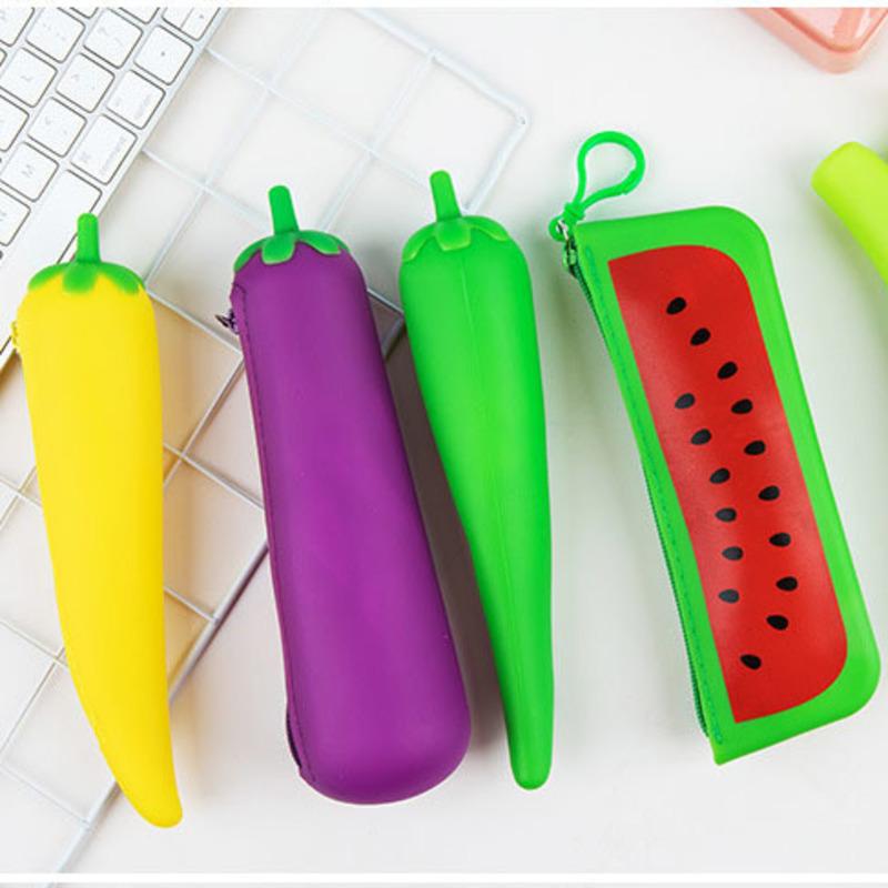1 Pieces Cute Cartoon Kawaii Vegetables Portable Silicon Pen Pencil Bag Pocket School Stationary