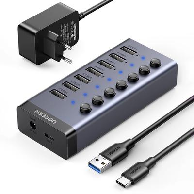 Hub Ugreen 7W1 USB-C, 7x USB-A 3.0 12V 2A CM481(Schwarz)