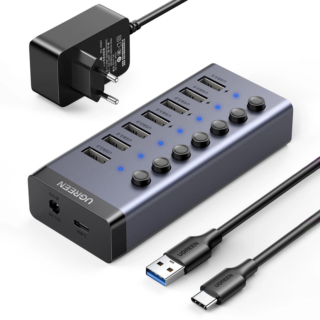 Ugreen Grau 7In1 Multifunktionaler Usb-C Hub Splitter - 7X Usb 3.0 Pd Dc 12V - Bild 6