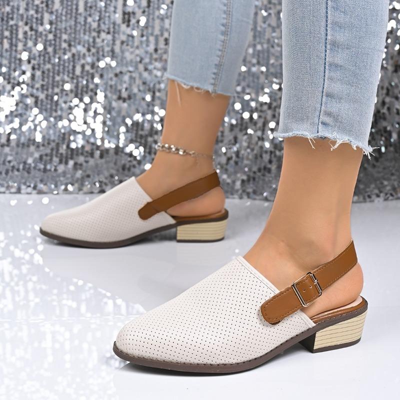 

New Style Popular Knitted Mesh Breathable Hollow Out Sandals Women Fashion Pointed Thick Heel Sandals Shoes for Women Sandals 42 бежевый