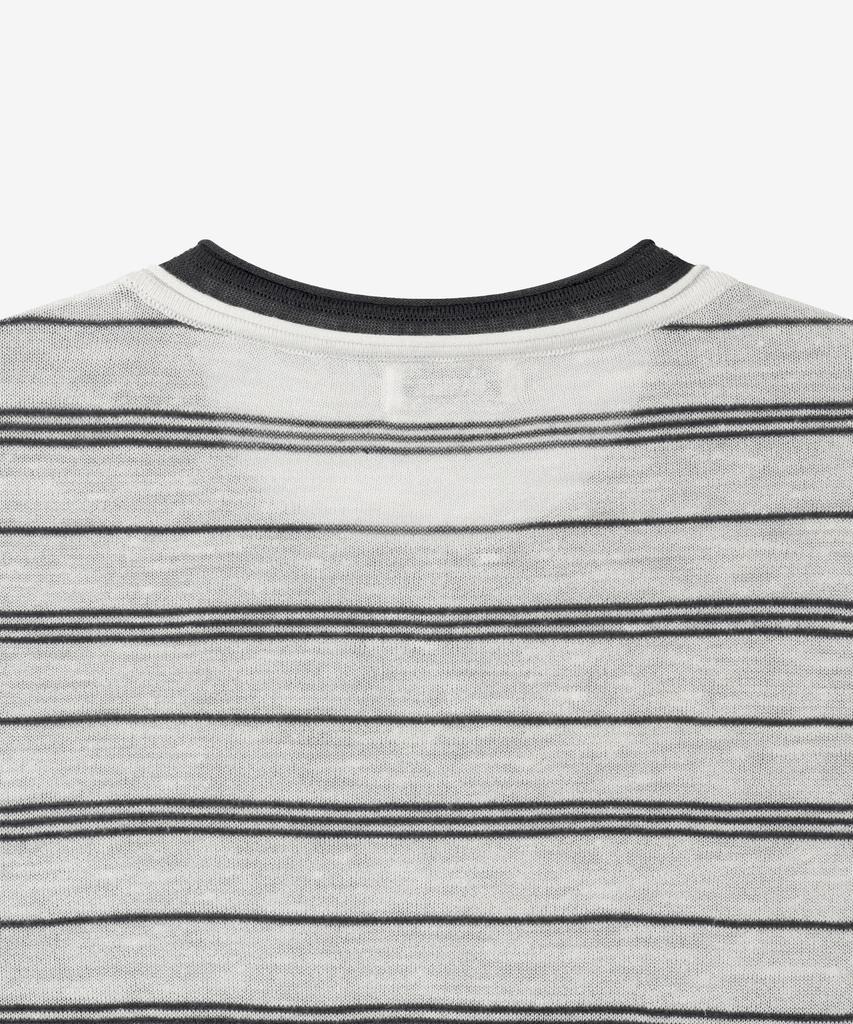 BASIKA Striped Layered Henley Neck Knit (White)