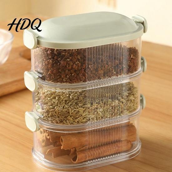 Divided Spice Organizer Stackable Bins 5-Tier Sealed Airtight Seasoning Storage Boxes Kitchen with Clear Compartments