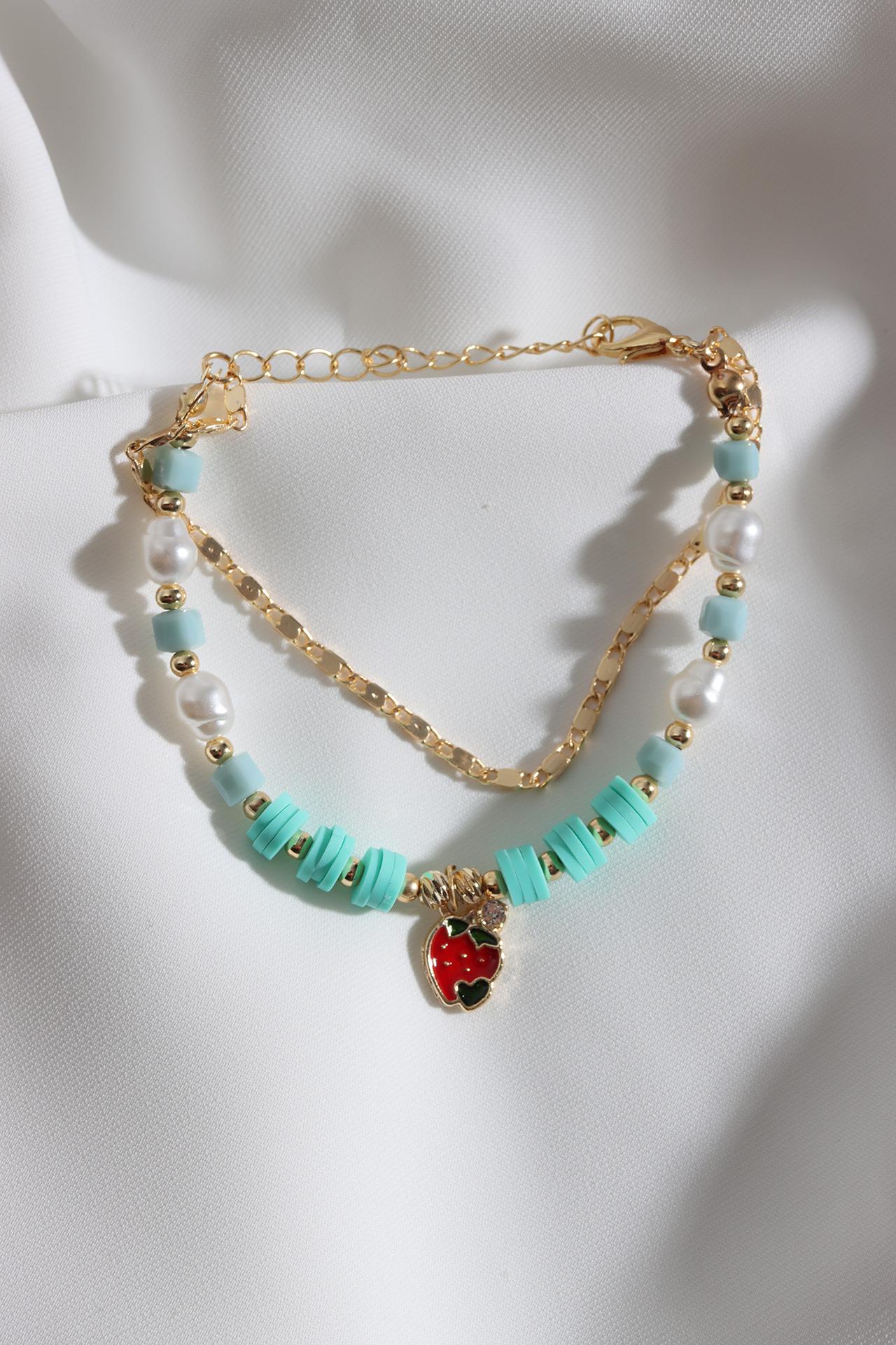 

Набор из 2 зеленых браслетов-фигурок клубники из бисера