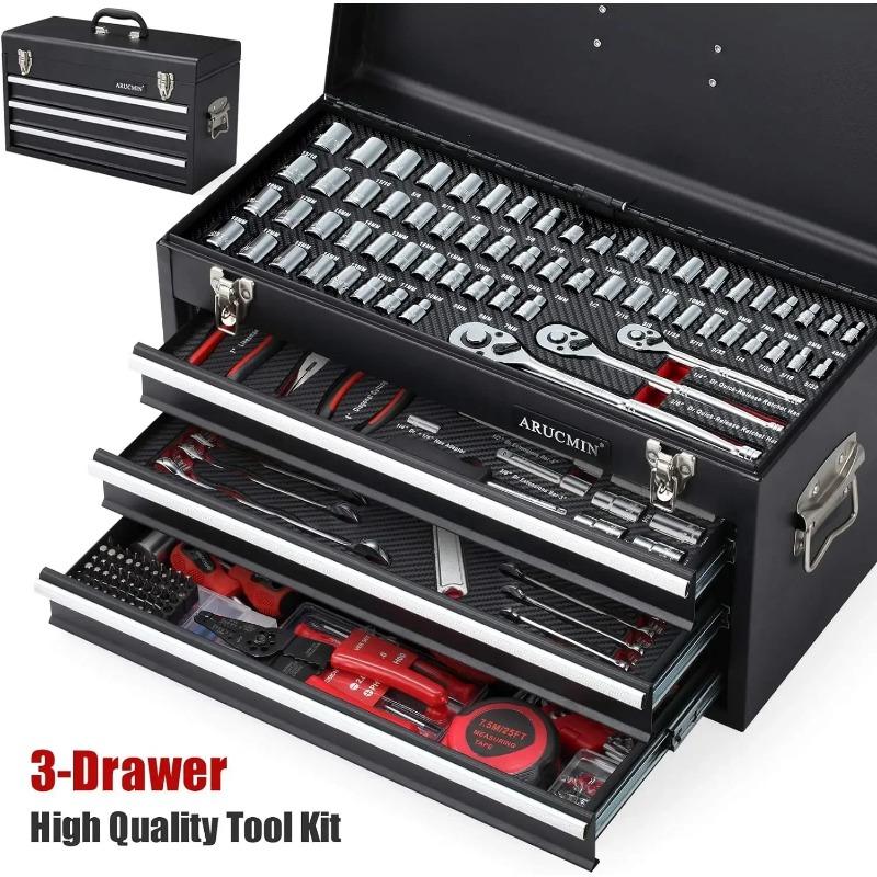 438-Piece Mechanics Tool Set with 3-Drawer Heavy Duty Metal Box Repair Tool Kit | USA | NEW
