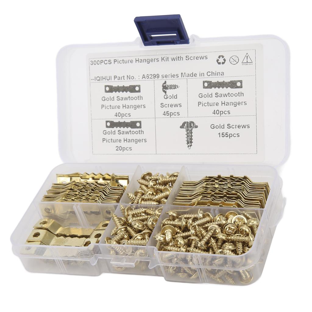 100Pcs   Picture Hangers Rust Resistant Stable   Seamless Sawtooh Frame Hanging Hooks with 200Pcs Screws