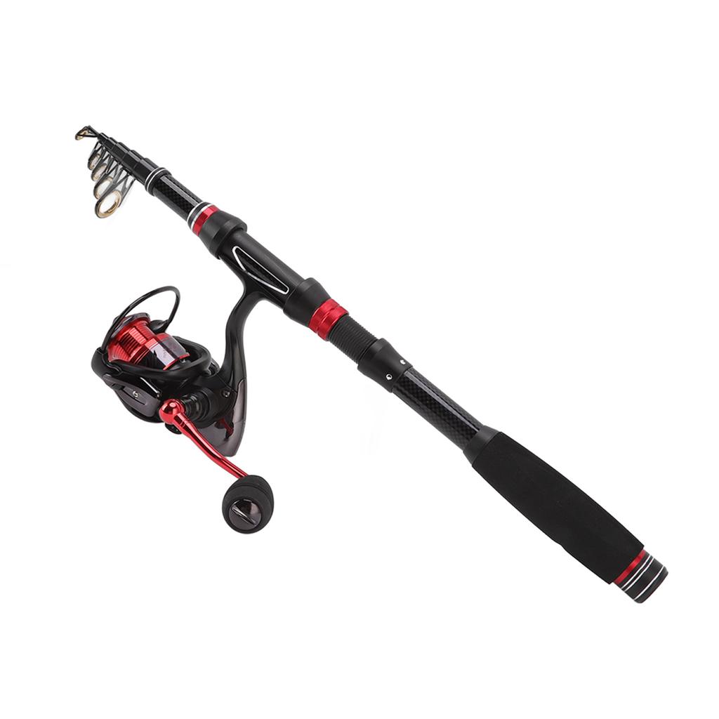 Fishing Rod and Reel Combos Carbon Fiber Telescopic Fishing Rod Red Black with Fishing Reel Line Fishing Lures Kit