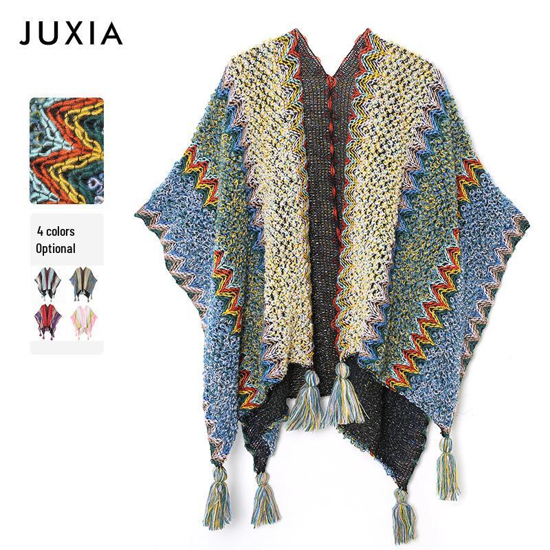 

Yunnan Ethnic Style Women s Summer Shawl: Retro Tassel Cloak Cape Scarf peacock синього кольору