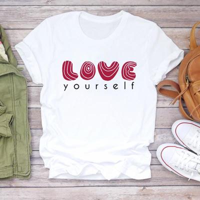 (Asian Size) Women Print Lady Love Letter Cute Sweet 90s Lovely Tee Top Clothing Casual Short Sleeve Fashion Tshirt Female Graphic T-shirt