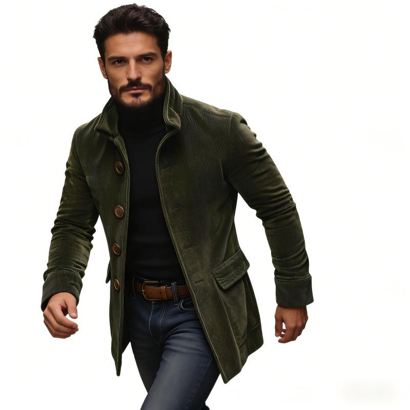 2026 Europa Herren einfarbiger Knopfleisten-Strickjacken-Anzug mit Tasche: Frühlings-/Herbstjacke mit Stehkragen