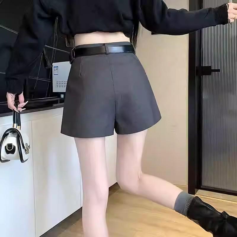 

Women s Gray High Waist A-Line Wide Leg Shorts Skirt - Autumn/Winter 2024 4XL