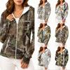 Women's Lightweight Zip-Up Hooded Jacket with Long Sleeves Pockets and Camouflage Print Sun Protection Outerwear