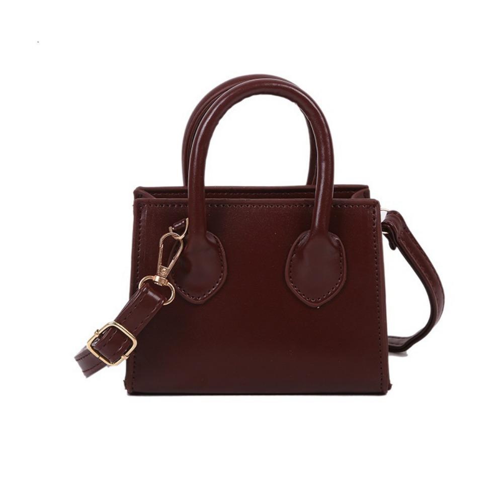 PU Leather Mini Handbag Solid Color Flap Shoulder Purse Korean Style Small Square Bag  Work Women