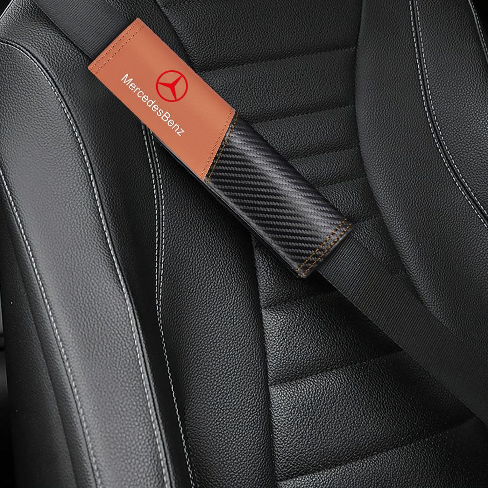 UWHZR1 2025 Hot 2pcs Carbon Fiber Texture Car Safety Belt Shoulder Pad Seat Belt Cover Shoulder Protector For Mercedes Benz AMG W202 Ac