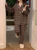 Japanese & Korean Style Couple's Plaid Lace Long-Sleeve Pajama Set