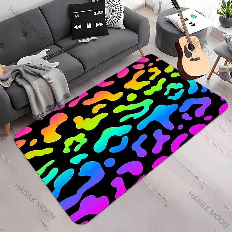Neue Regale!Bunter Teppich mit Leopardenmuster, Wohnzimmer Schlafzimmer Bürobereich Kinderzimmer Teppiche, Rutschfeste Maschinenwaschbare Matte