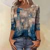 Trendy Vintage 3/4 Sleeve Top For Women,Ladies Casual Three Quarter Sleeve Round Collar Printed T-Shirt Blouse