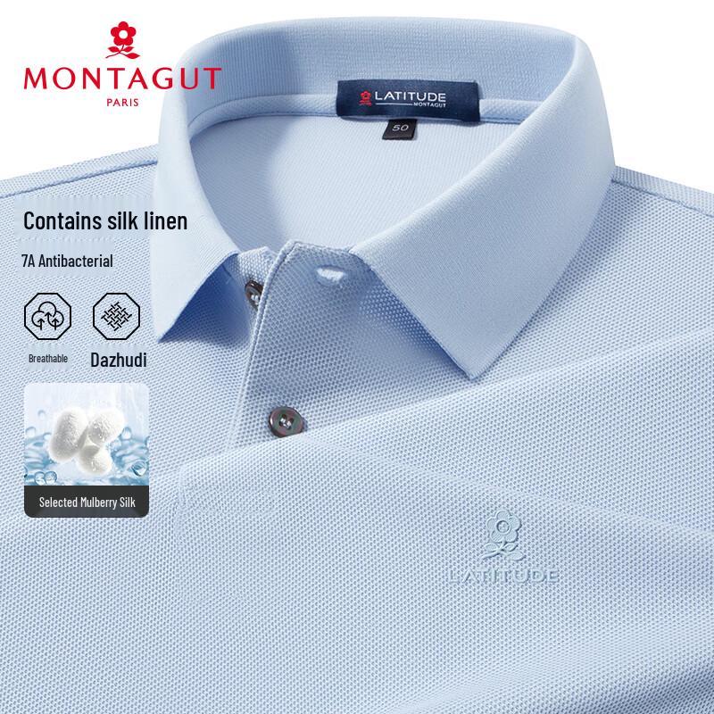 MONTAGUT Men's Silk-Cotton Blend Short Sleeve Polo Shirt