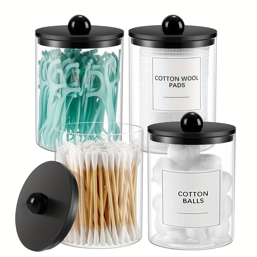 Qtip Holder Dispenser for Bathroom - 10 oz Clear Canister Apothecary Jar for Cotton Swabs, Balls, Pads, Floss Picks, Containers
