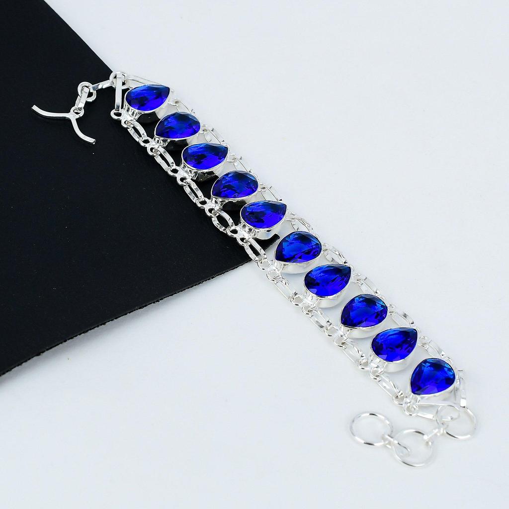 Bracciale Zaffiro Blu Pietra di Zaffiro Blu Bracciale in Argento Sterling 925 Fatto a Mano Bracciale Zaffiro Blu Per Regalo Bracciale Unisex Per Lei