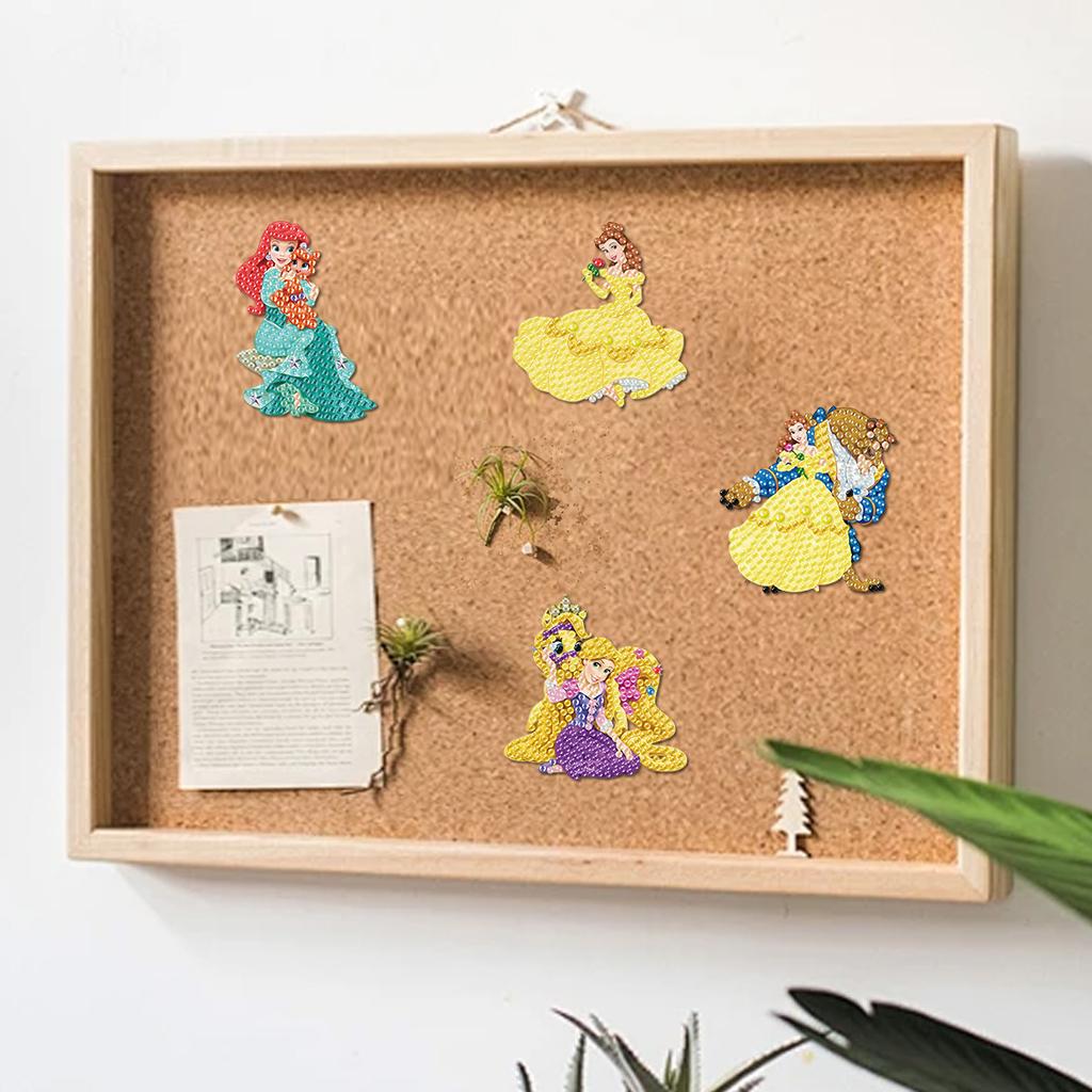6Pcs DIY Diamond Painting Refrigerator Magnets, Disney Princess Theme, Cross-stitch Round Diamond Handicraft Home Decoration Gift