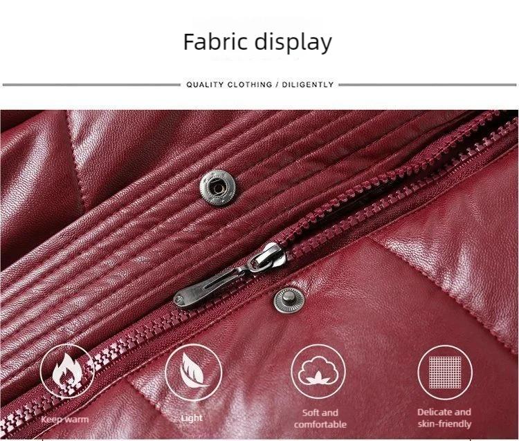 Women's PU Leather Cotton Jacket Thick Warm Windproof Leather Jacket Loose Padded Jacket with Fur Collar