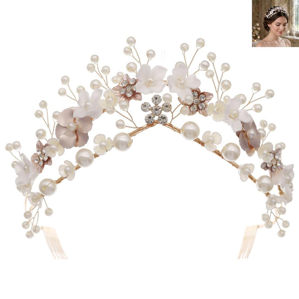Pearl Flower Hairband For Wedding Elegant White Floral Design Comfortable Fit Alloy Frame