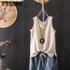 Spring/Summer Women's Knitted Tank Top Solid Color Artistic Retro Loose Cotton and Hemp Bottom Shirt Strap Top
