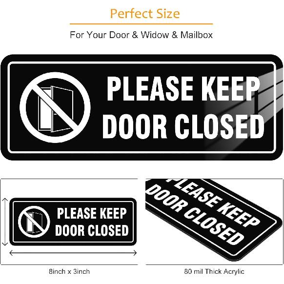 4 Pack- Please Keep Door Closed Signs Self-Adhesive, 8x3Inch Acrylic Keep Door Closed Sign for Business Store, Shop, Cafe, Office, Restaurant