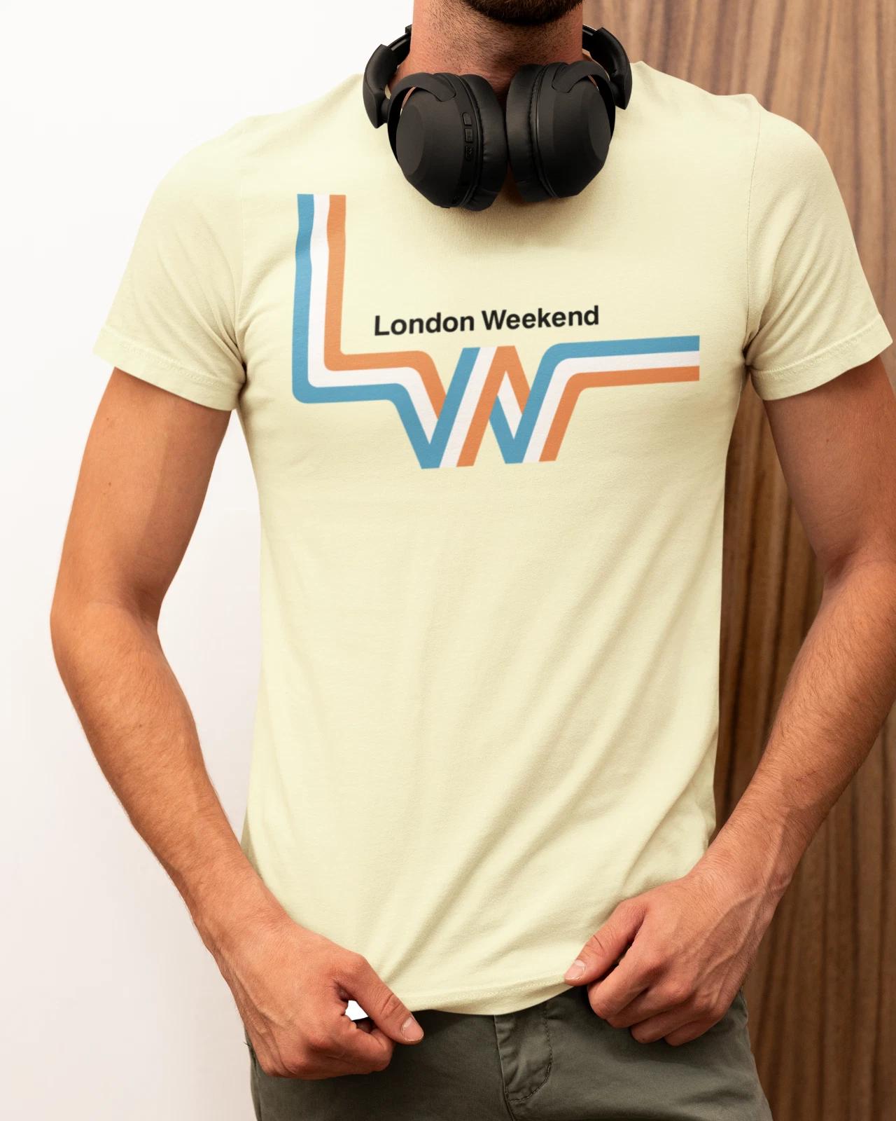 London Weekend Television BEIGE T-Shirt Retro 70s Logo TV vintage YTV LWT BBC Bg L