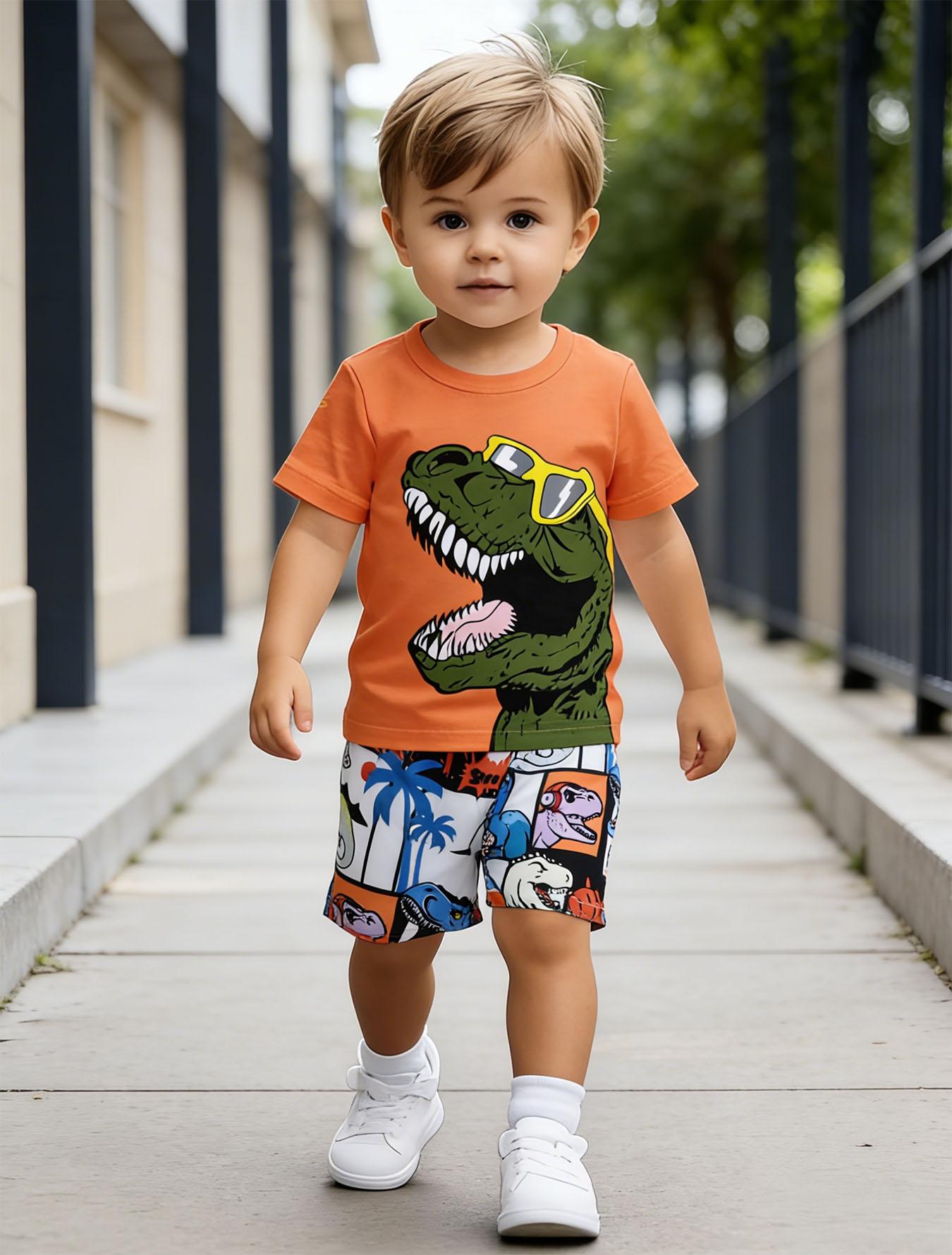 

Toddler Boys Cool Dinosaur 2 Piece Outfit, Summer Clothes for Kids, Ideal for Playwear & Outdoor 1-2Y оранжевый