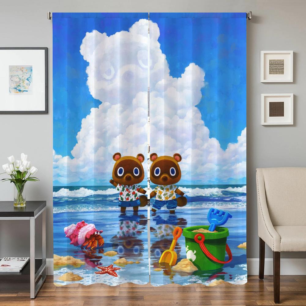 Fensterküchenvorhänge für Wohnzimmer 2 Stück Verdunkelungsvorhänge Türvorhang Animal Crossing Raumteiler Schlafzimmerdekoration