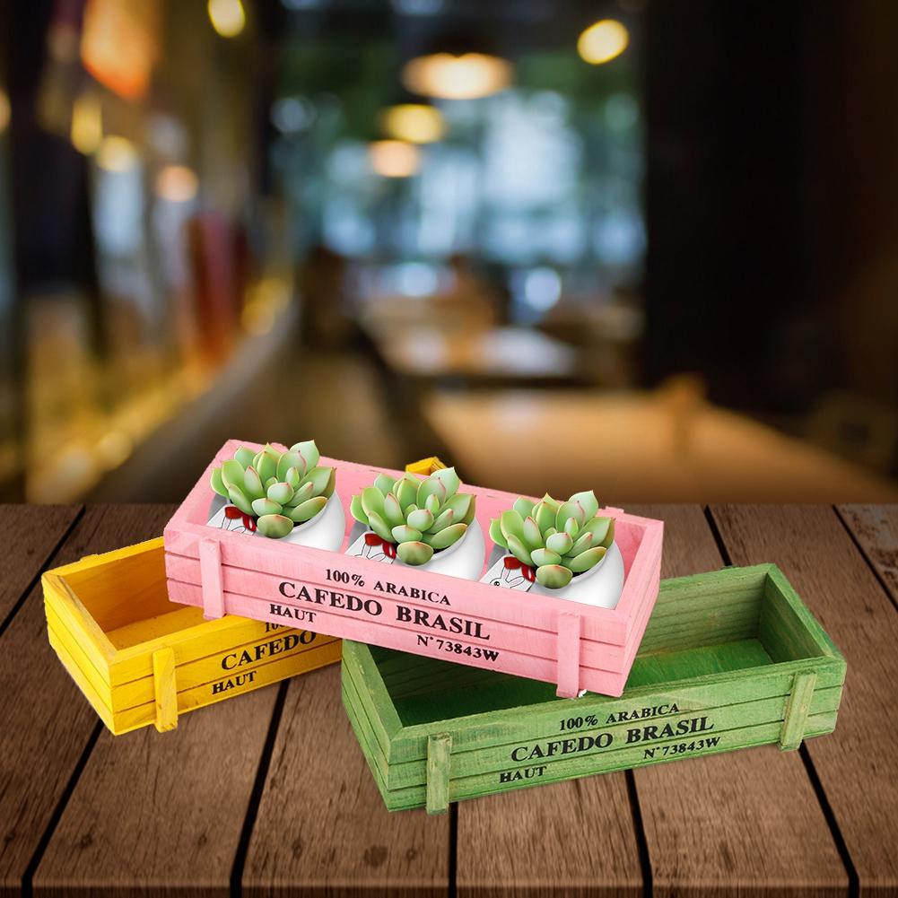 3pcs Home Office Desktop Wooden Succulent Flower Garden Plant Pot Storage Box Decoration