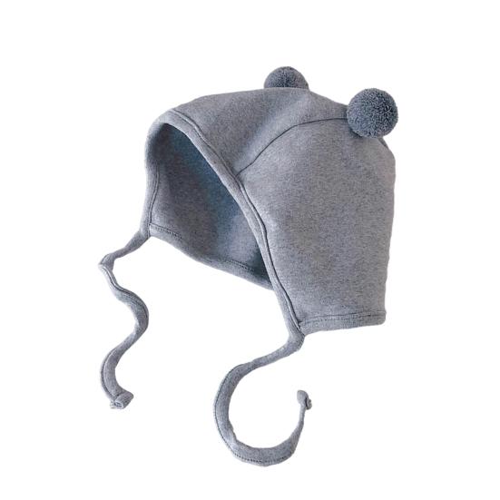 Soft Baby Hat with Double Ball Design Solid Color Warm Breathable Chin Tie Lightweight Infant Hat Headwear