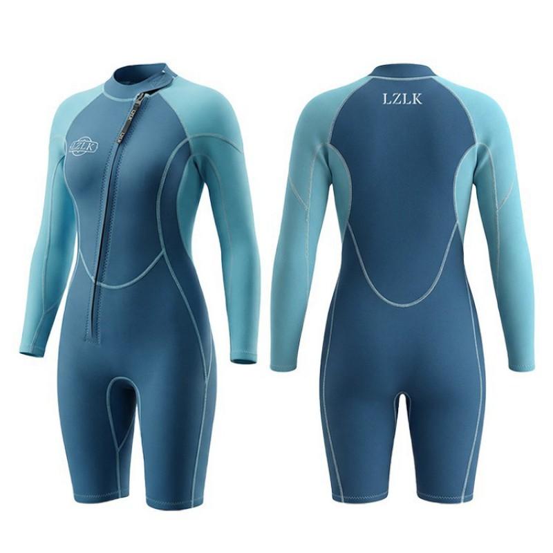 Womens 2mm Shorty Wetsuit With Front Zipper Warm UV-Protective Snorkeling Surfing Swimming