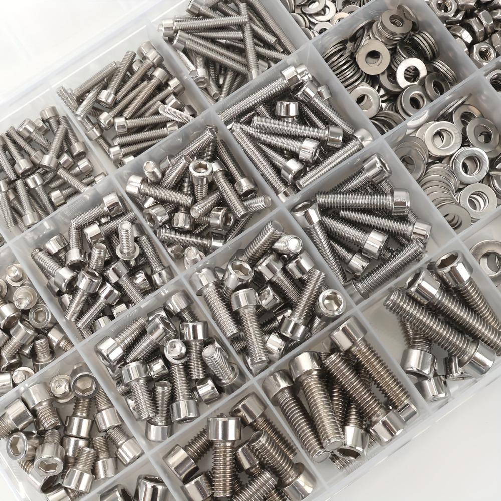 270-piece stainless steel hex bolt, nut, and washer set, M3, M4, and M5, available in lengths of 16mm, 20mm, and 25mm.