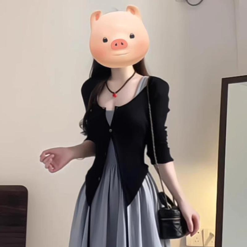 Women s French Sling Midi Dress - Elegant, Waist-Cinched, Slimming Spring/Autumn 2026 Collection M
